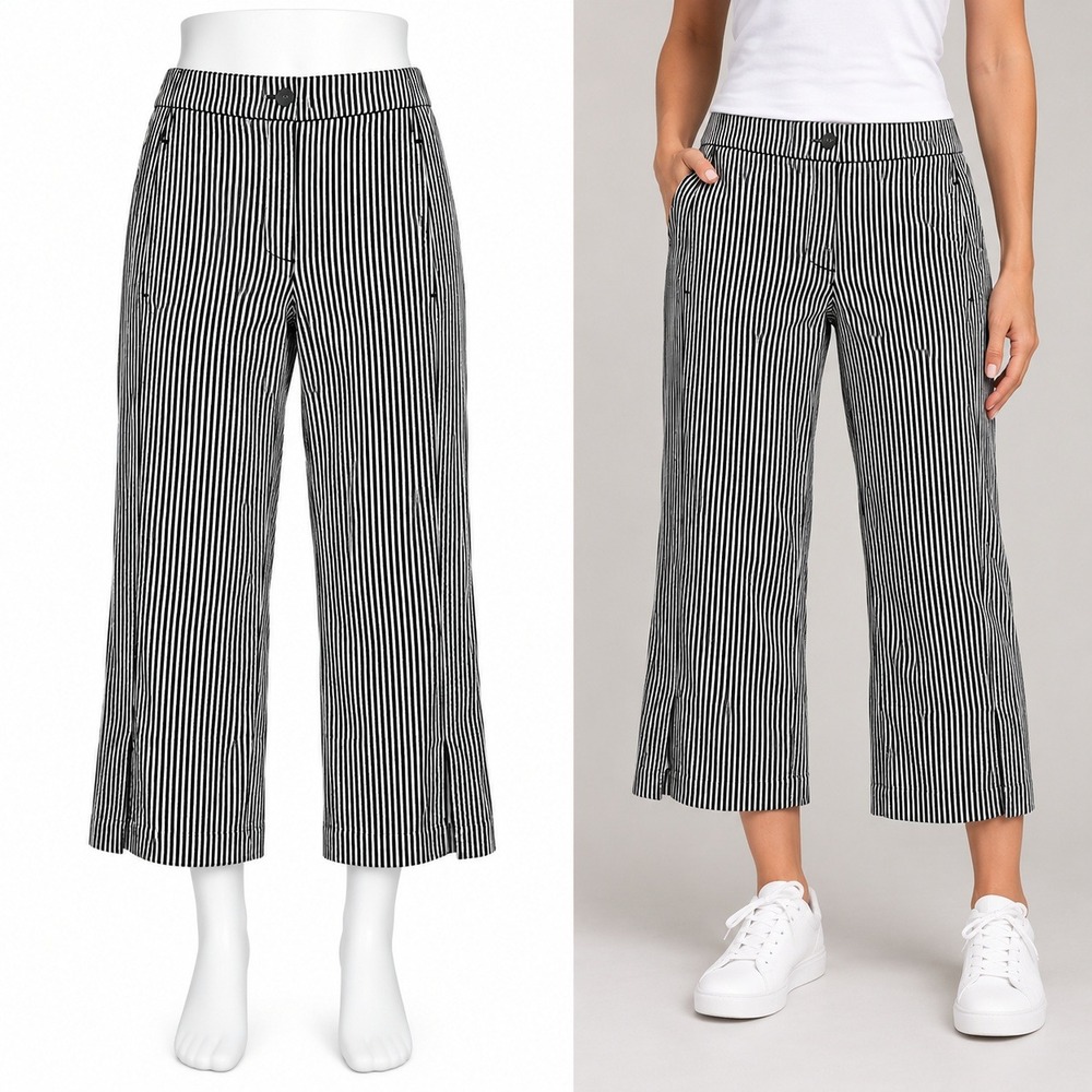 Ann Taylor Factory Crop Pants Size 6 Black White Striped Wide Leg Coastal Preppy